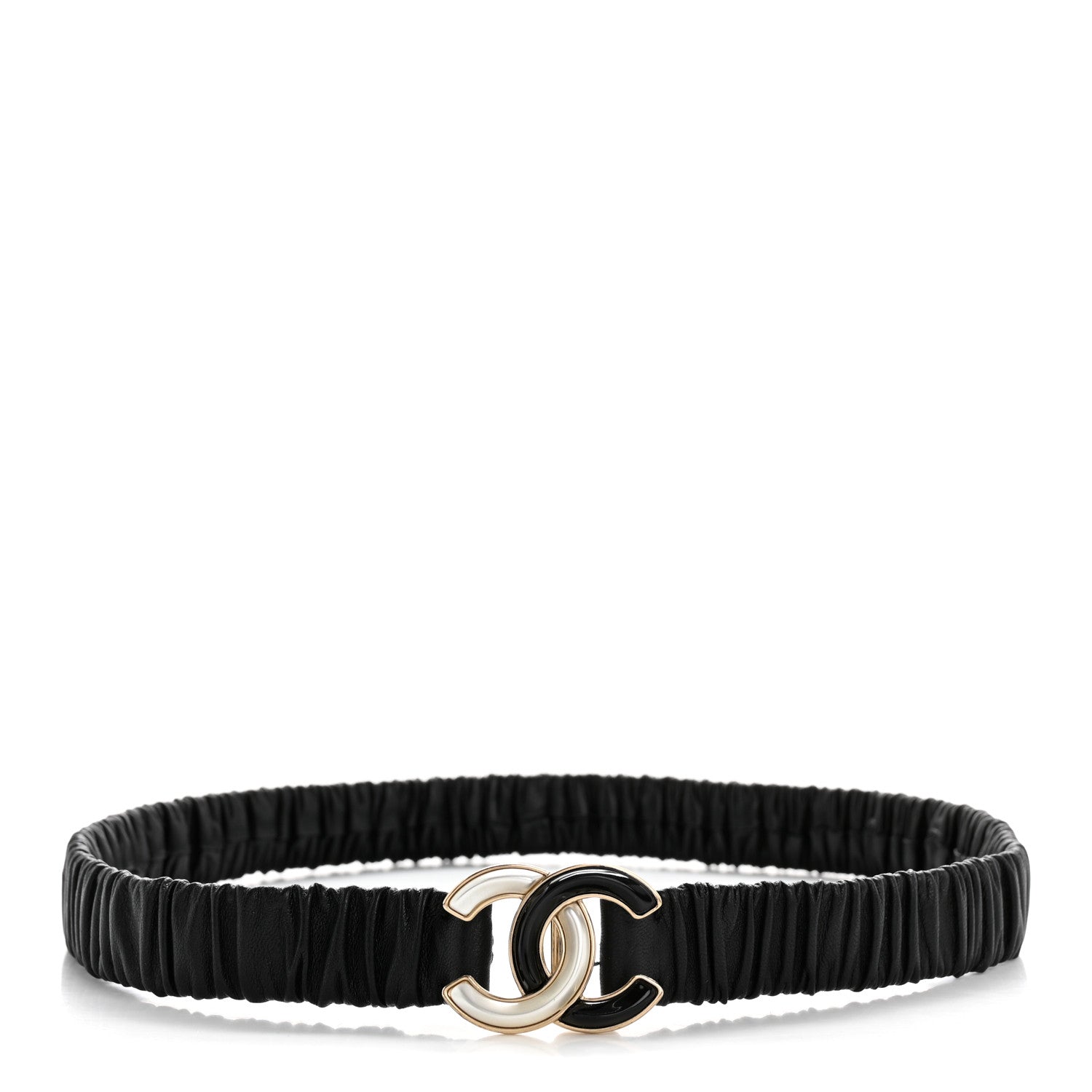 Chanel Lambskin Metal Ruched Chain CC Belt 75 30 Black White 3 of 5