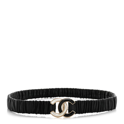 Chanel Lambskin Metal Ruched Chain CC Belt 75 30 Black White 3 of 5