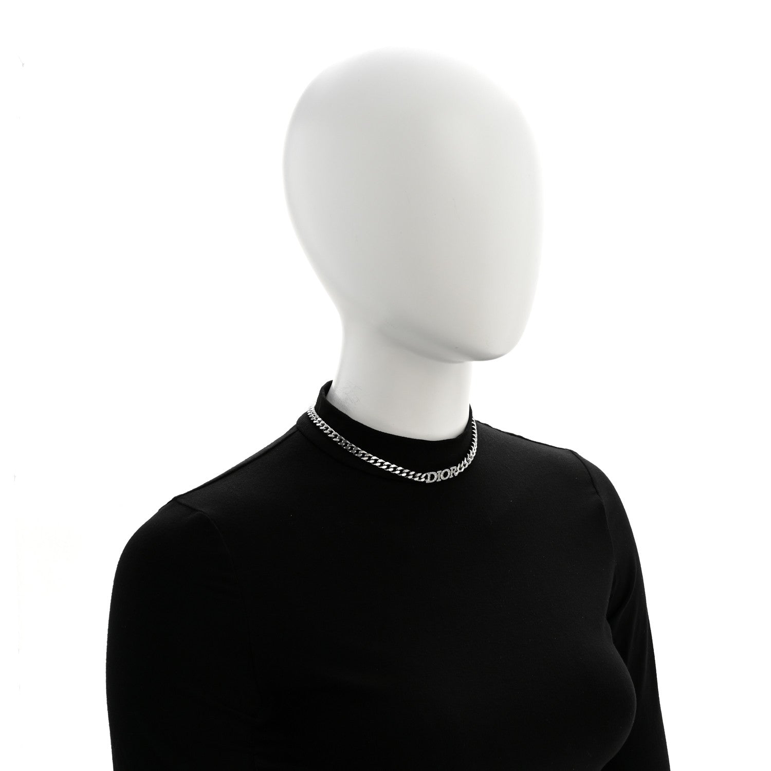 Christian Dior Metal Crystal Chain Choker Necklace Silver 2 of 5