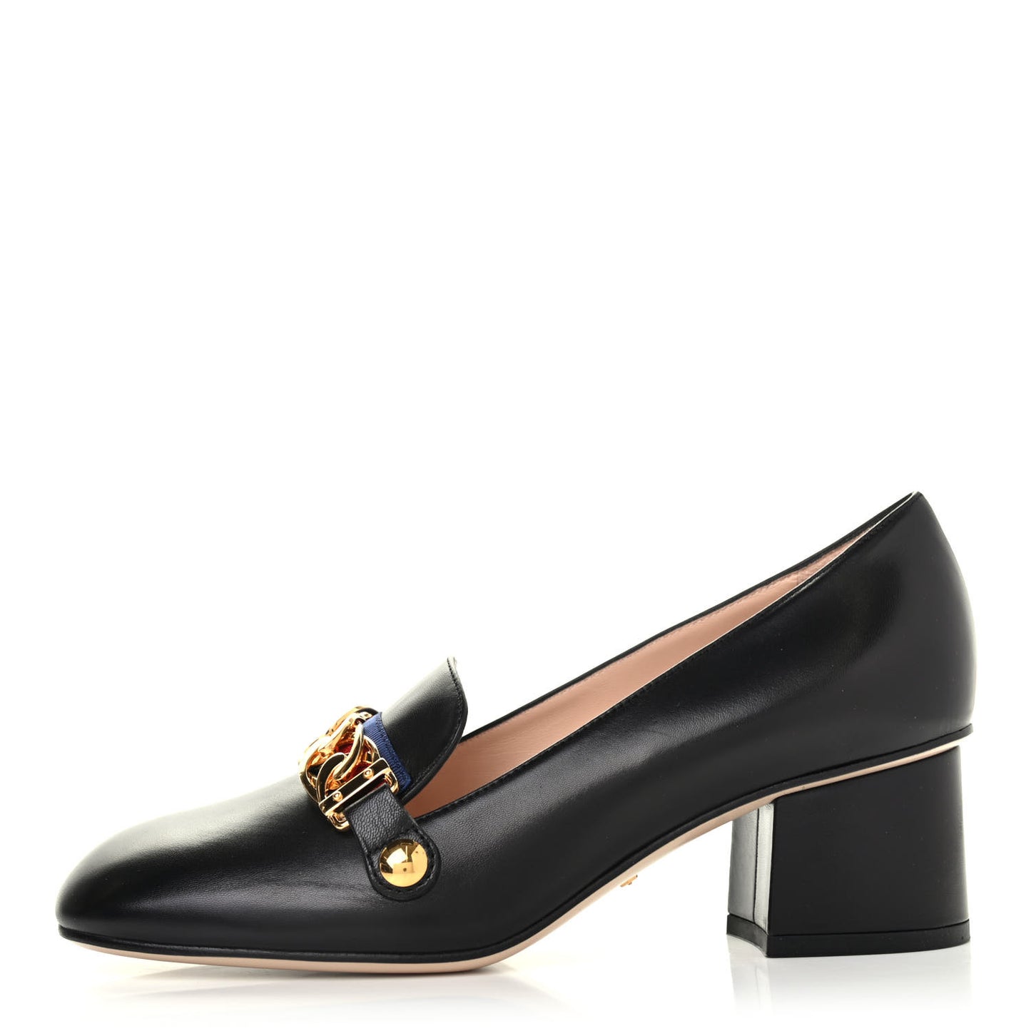 Malaga Kid Sylvie Web Chain Mid Heel Loafers 37 Black