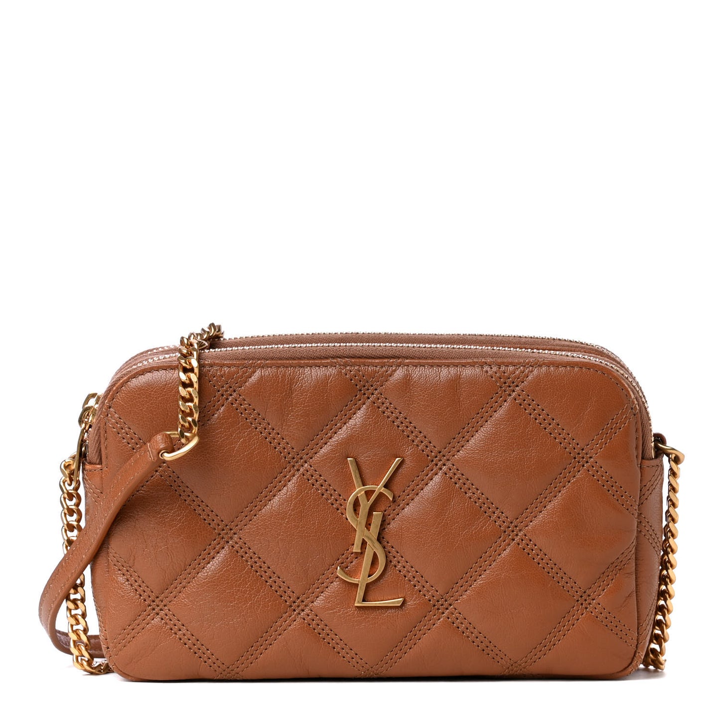 Grained Lambskin Quilted Mini Becky Double Zip Bag Naturel Dark