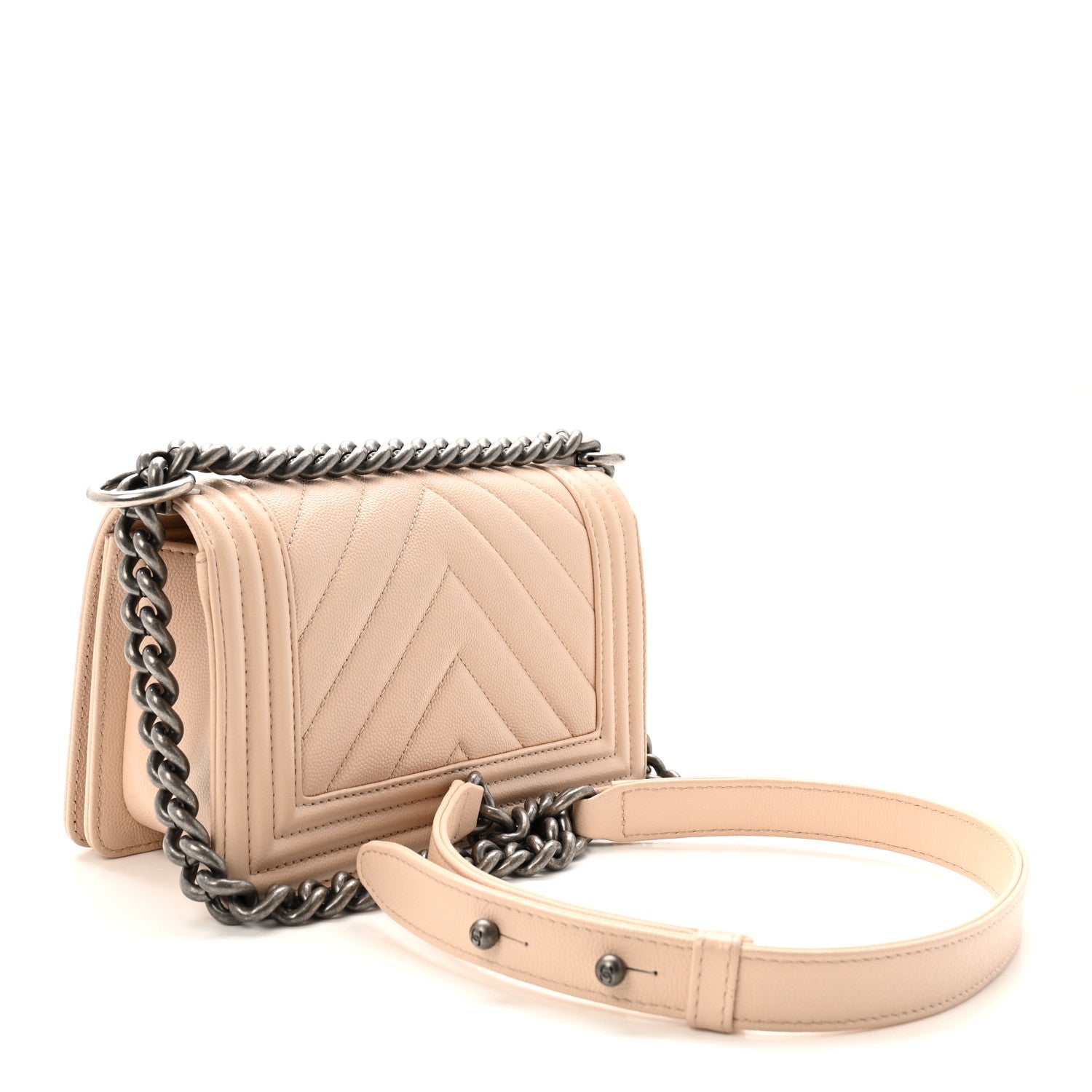Chanel Caviar Chevron Quilted Small Boy Flap Light Beige 3 of 11