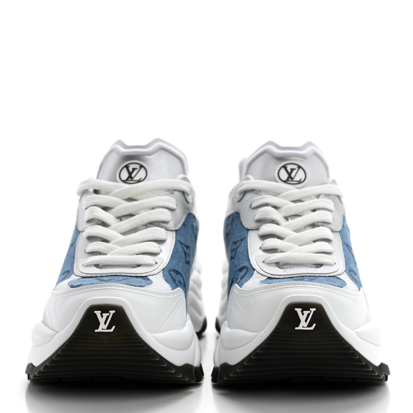 Calfskin Monogram Denim Run 55 Sneakers 38 Blue