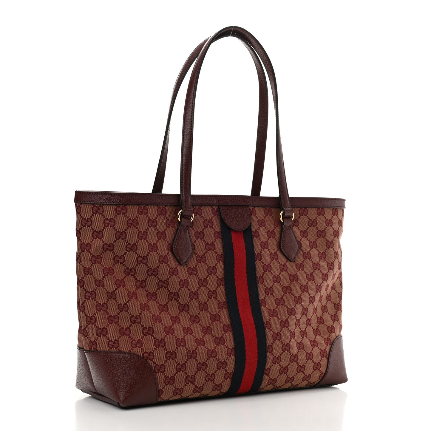 Monogram Textured Dollar Calfskin Web Medium Ophidia Shopping Tote Sahara Rubino Chardonnay