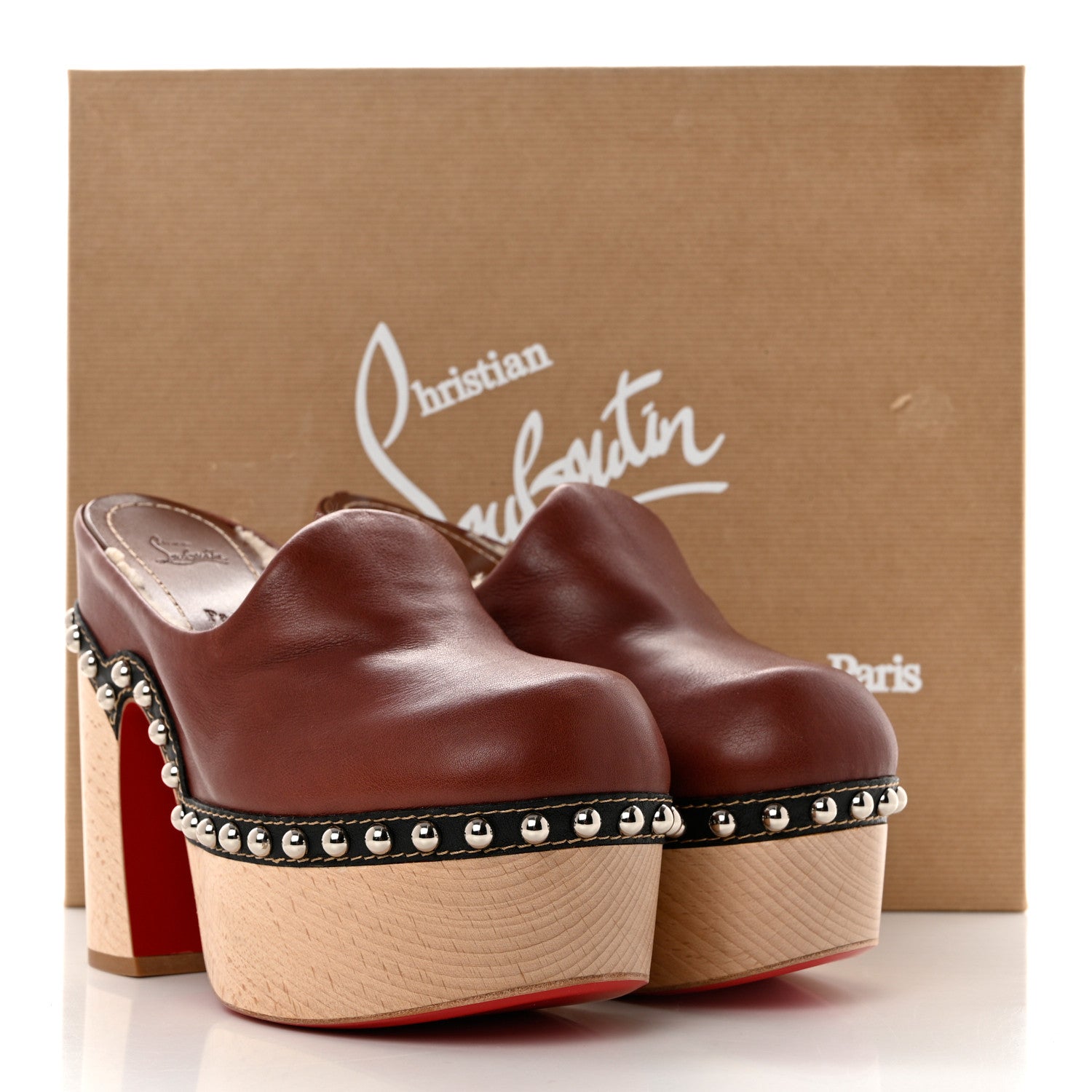 Christian Louboutin Calfskin Shearling Joan 130 Platform Mules 36 Burgundy 8 of 8