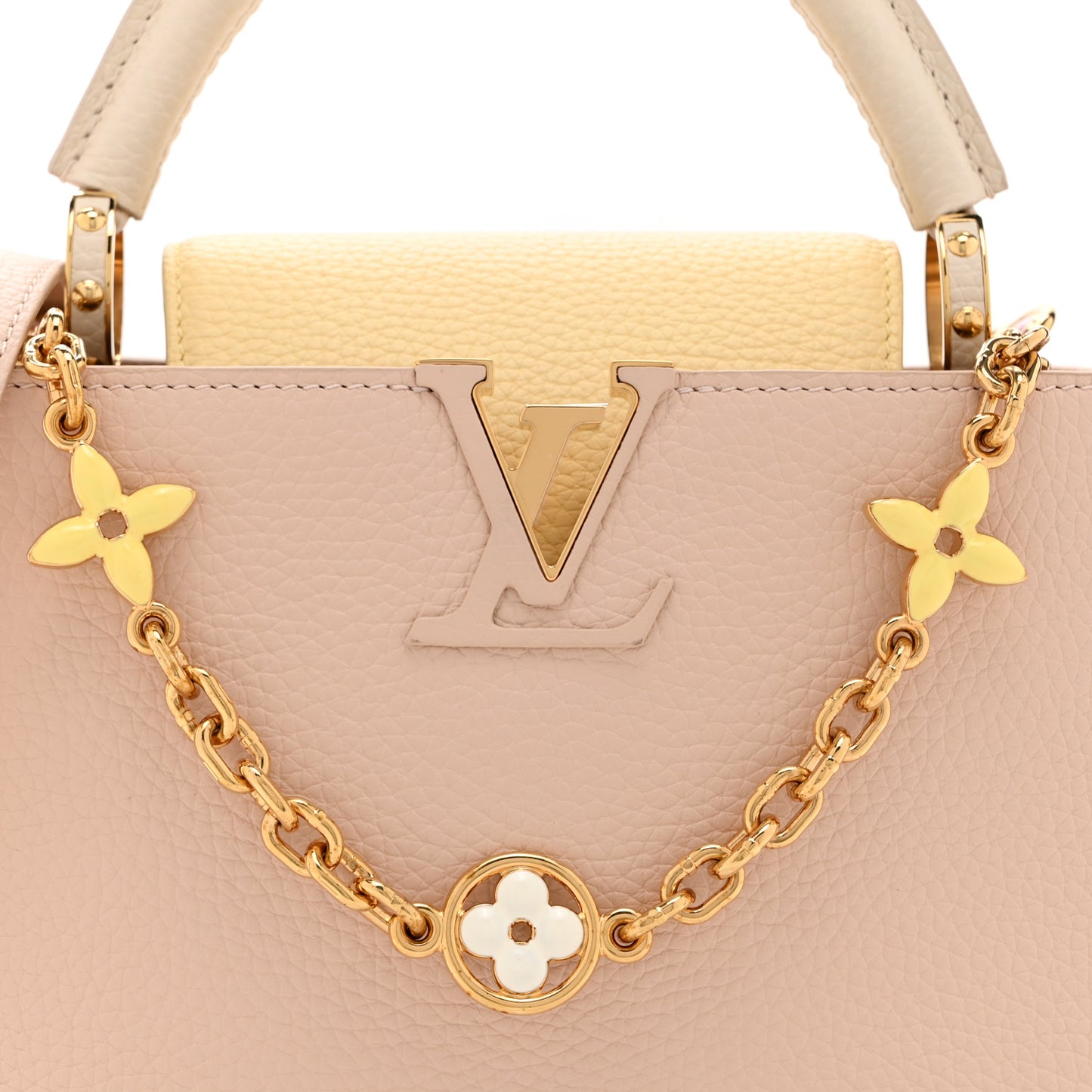 Taurillon Enamel Flower Chain Capucines BB Beige Yellow Creme