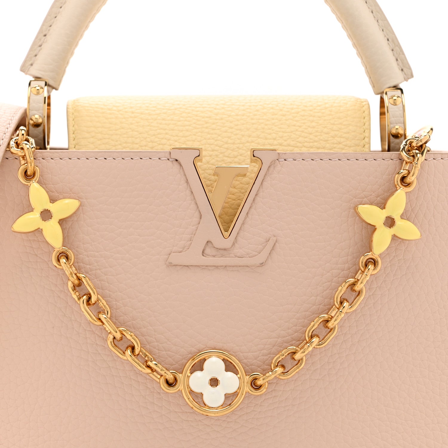Louis Vuitton Taurillon Enamel Flower Chain Capucines BB Beige Yellow Creme 7 of 9