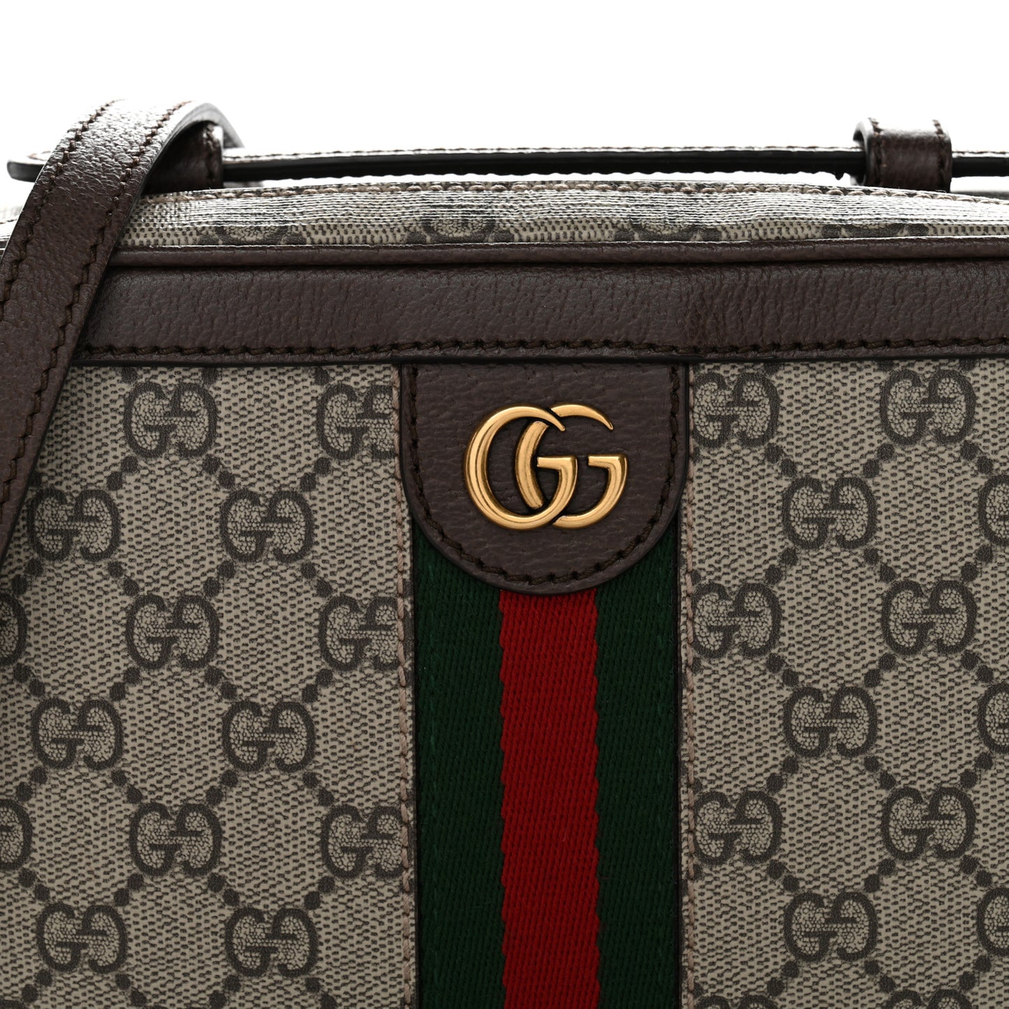 GG Supreme Monogram Web Small Ophidia Top Handle Shoulder Bag Brown