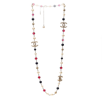 Chanel Beaded Pearl CC Long Strand Necklace Blue Red Gold 3 of 6