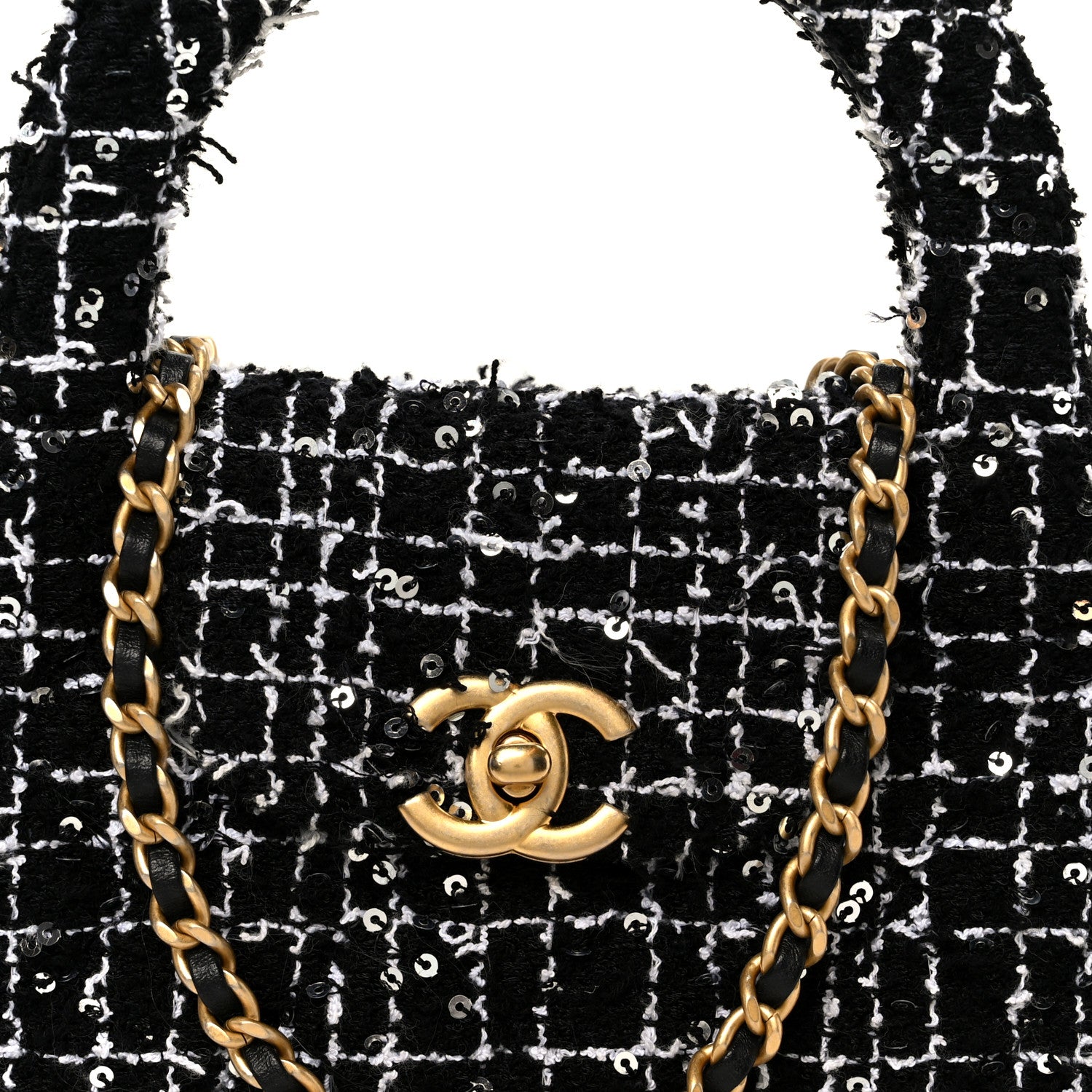 Chanel Tweed Quilted Nano Kelly Shopper Black White 1824733