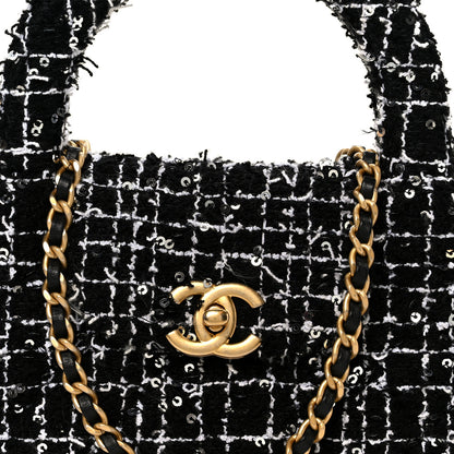 Chanel Tweed Quilted Nano Kelly Shopper Black White 8 of 10
