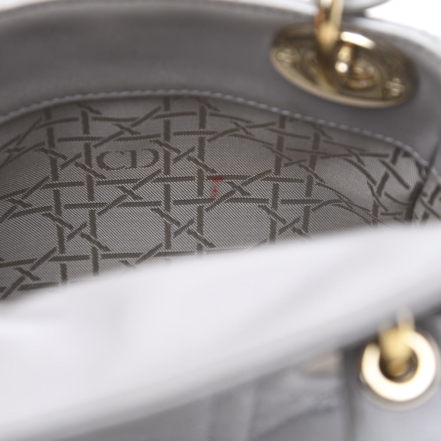 Metallic Lambskin Cannage Mini Lady Dior Grey