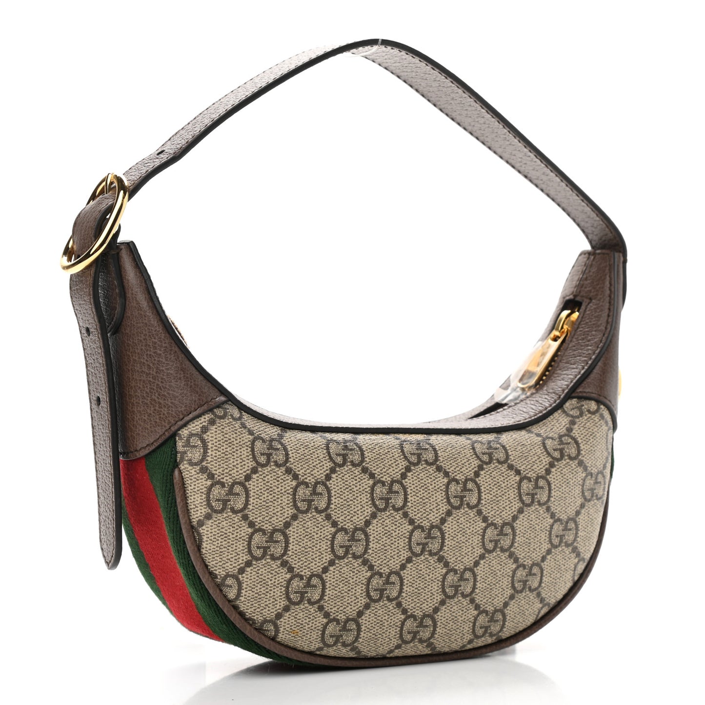 GG Supreme Monogram Textured Calfskin Web Mini Ophidia Half Moon Hobo Beige Ebony New Acero