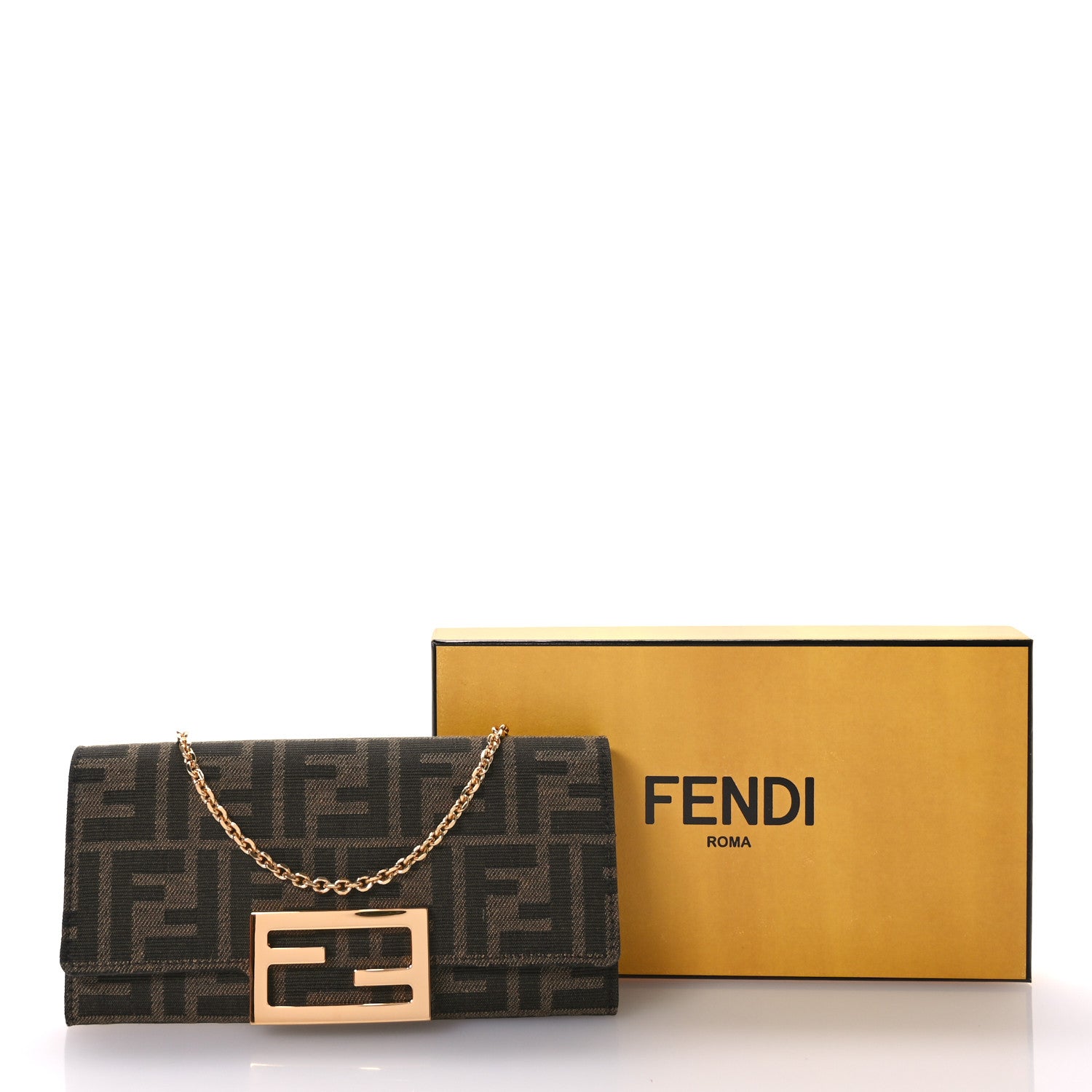Fendi Fabric Jacquard FF 1974 Continental Wallet On Chain Tobacco Moro 10 of 10