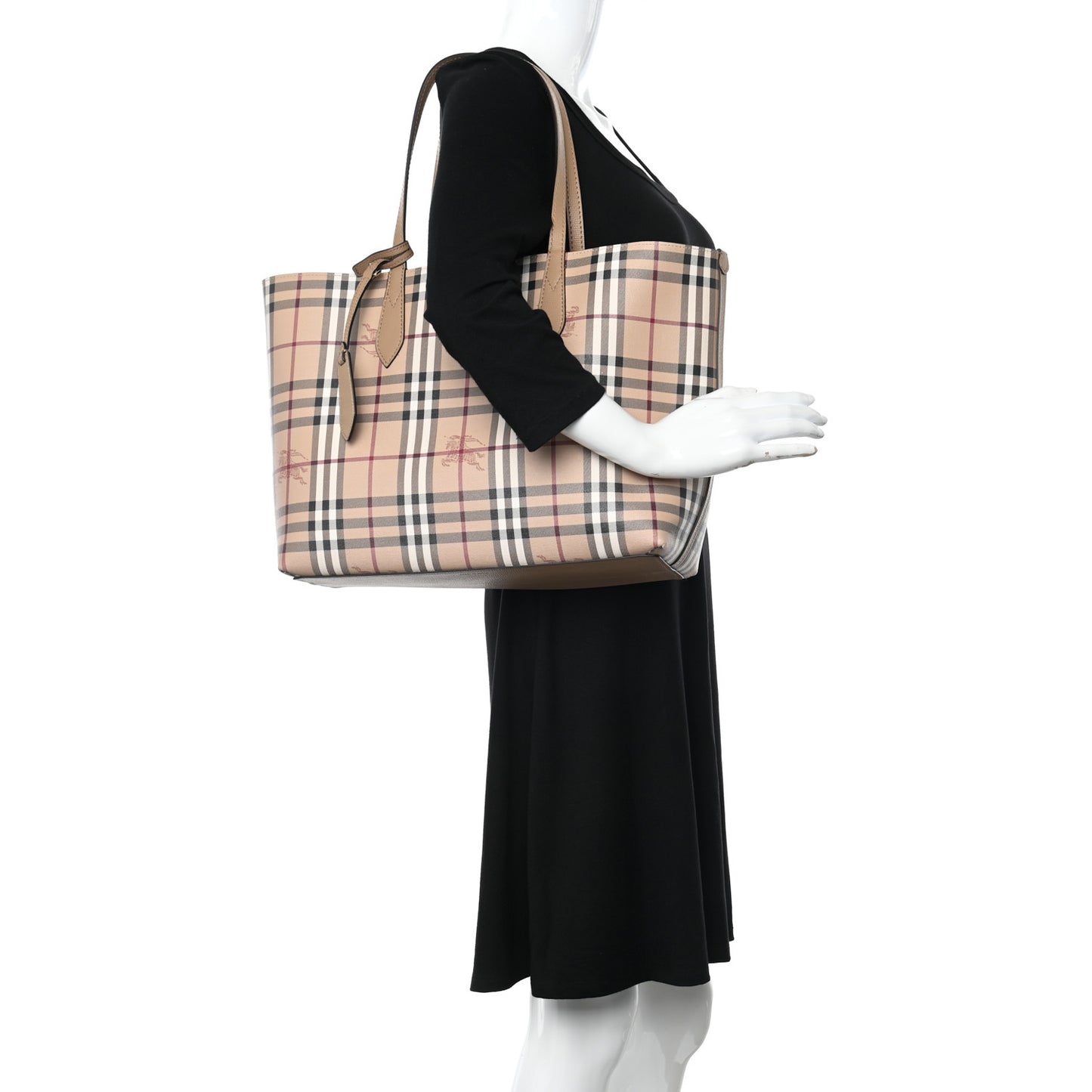 Grainy Calfskin Haymarket Check Medium Reversible Tote Camel