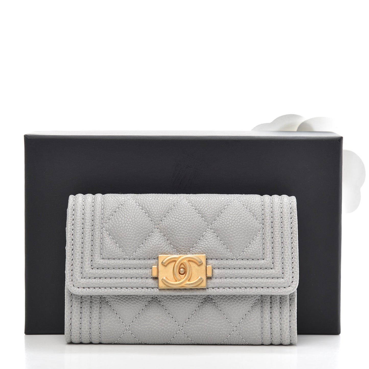 Caviar Quilted Boy Flap Card Holder Grey