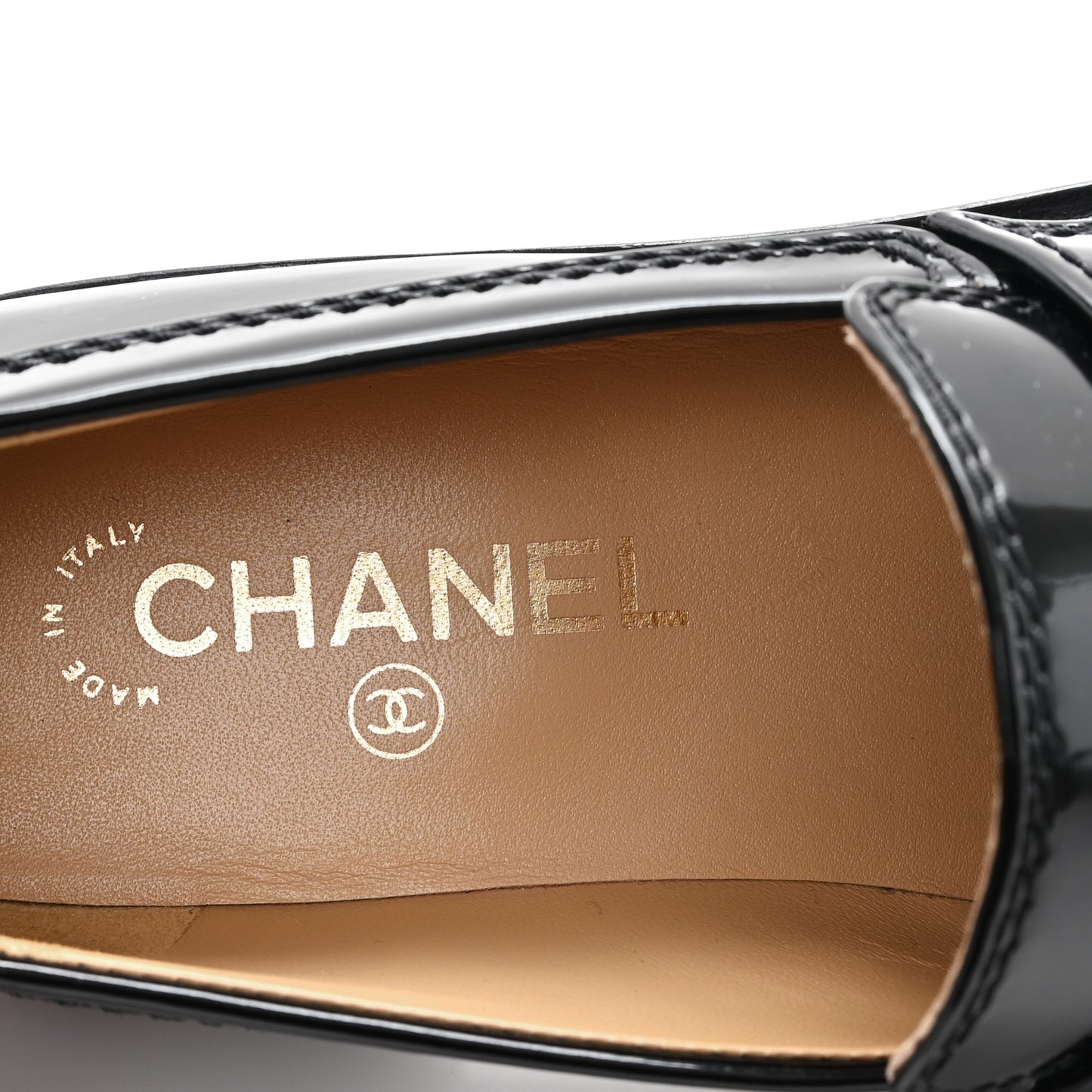 Shiny Calfskin Logo Loafers 38.5 Black