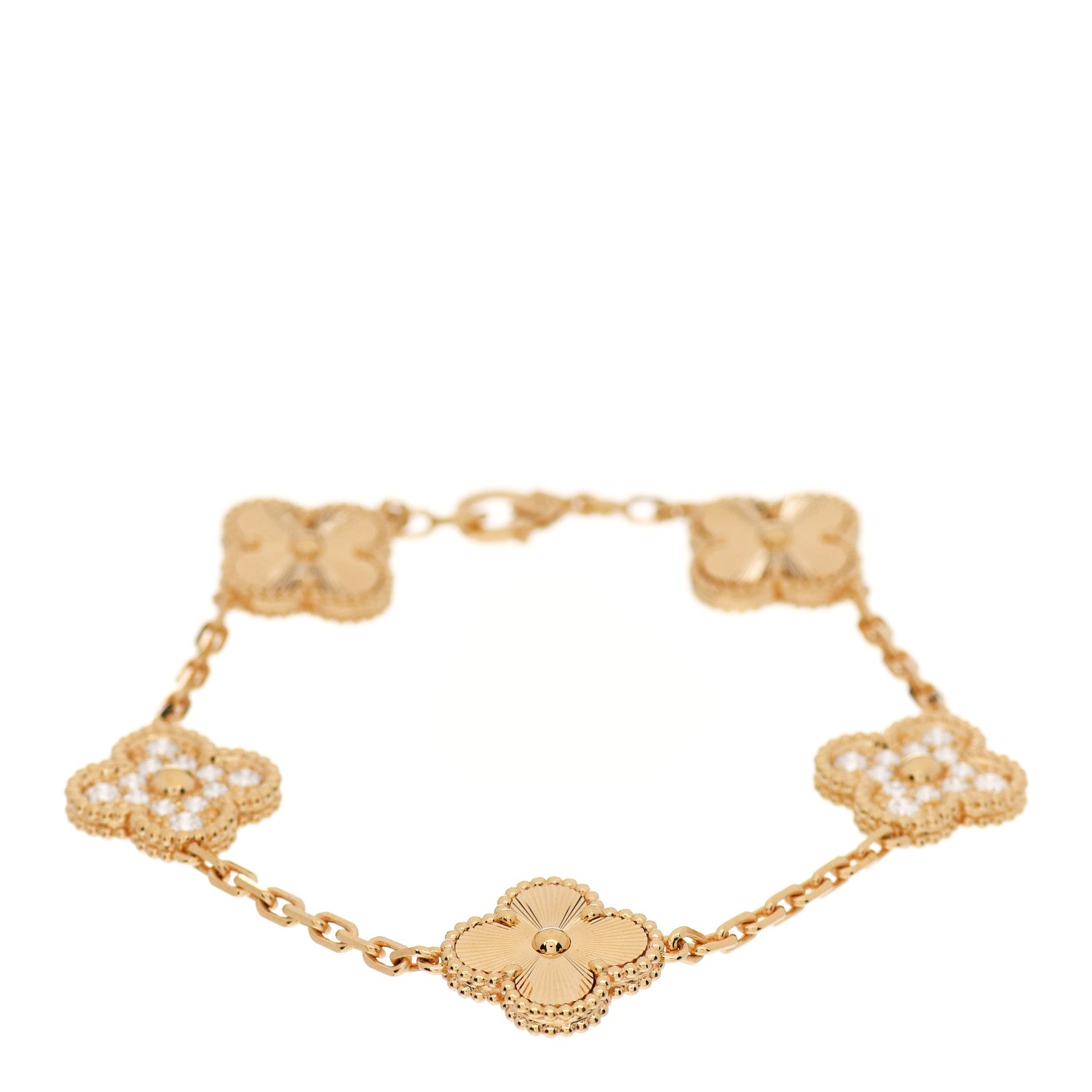 Van Cleef & Arpels 18K Yellow Gold Diamond 5 Motifs Guilloche Vintage Alhambra Bracelet 1 of 7