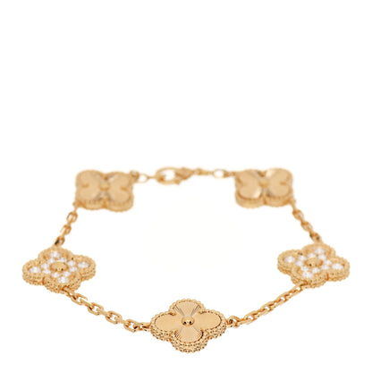 Van Cleef & Arpels 18K Yellow Gold Diamond 5 Motifs Guilloche Vintage Alhambra Bracelet 1 of 7