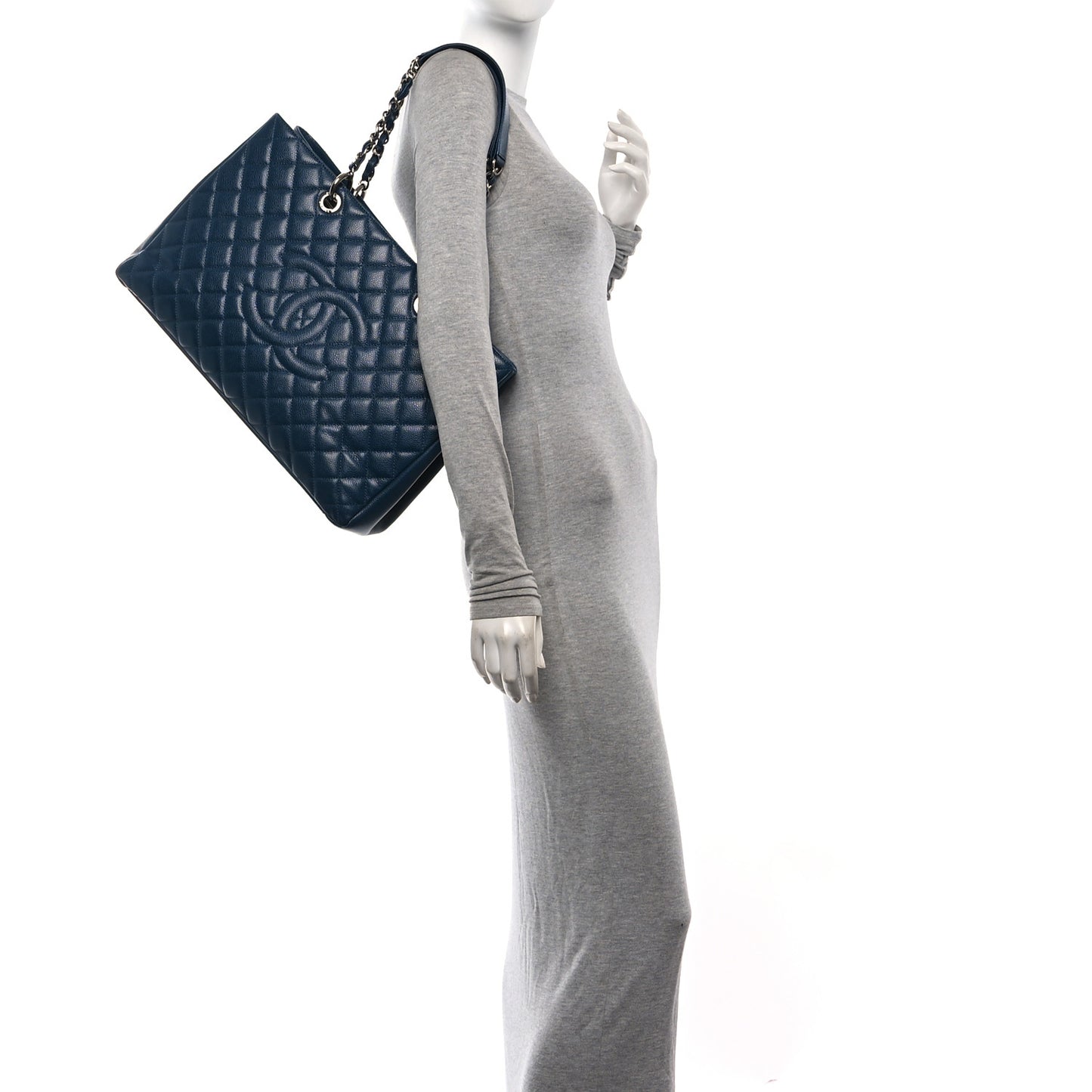 Caviar Quilted XL Grand Shopping Tote GST Dark Blue