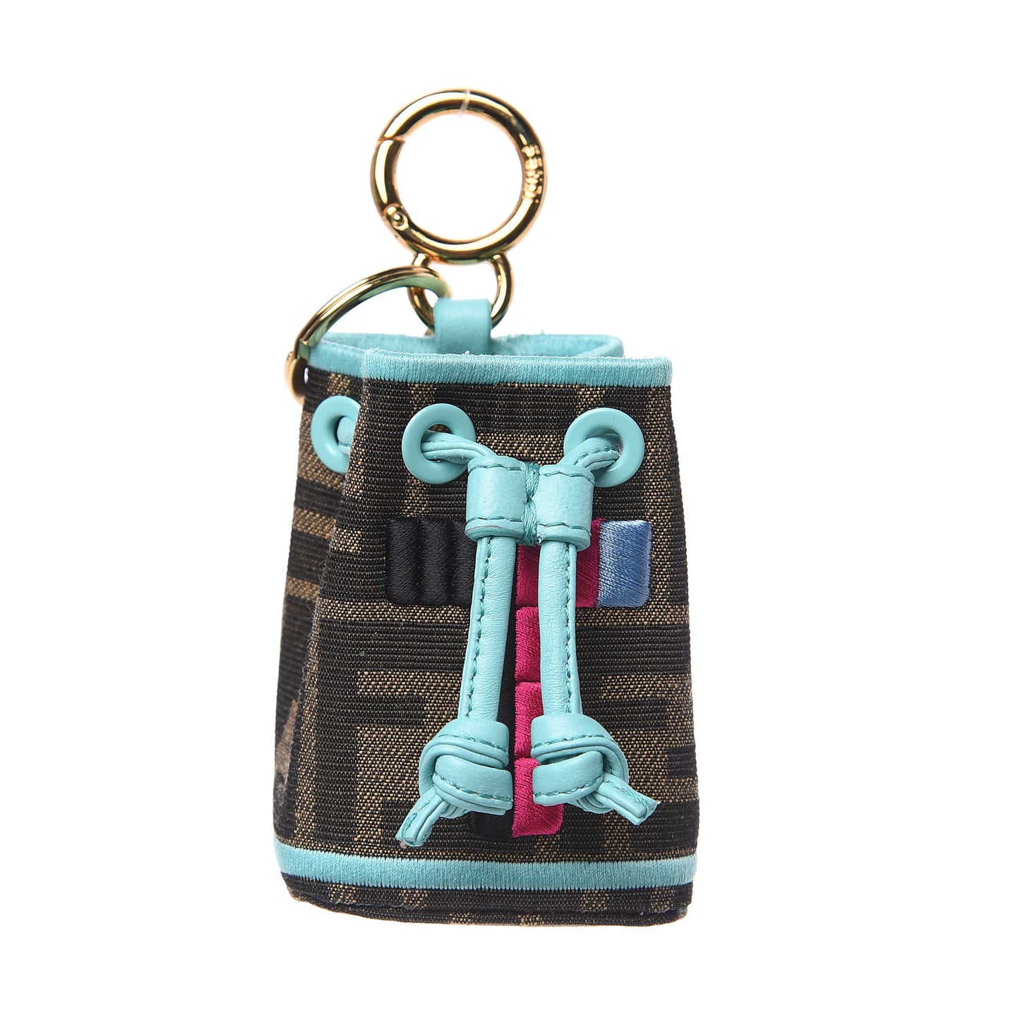 Fabric Jacquard FF Micro Mon Tresor Bucket Bag Key Charm Mogano Panna