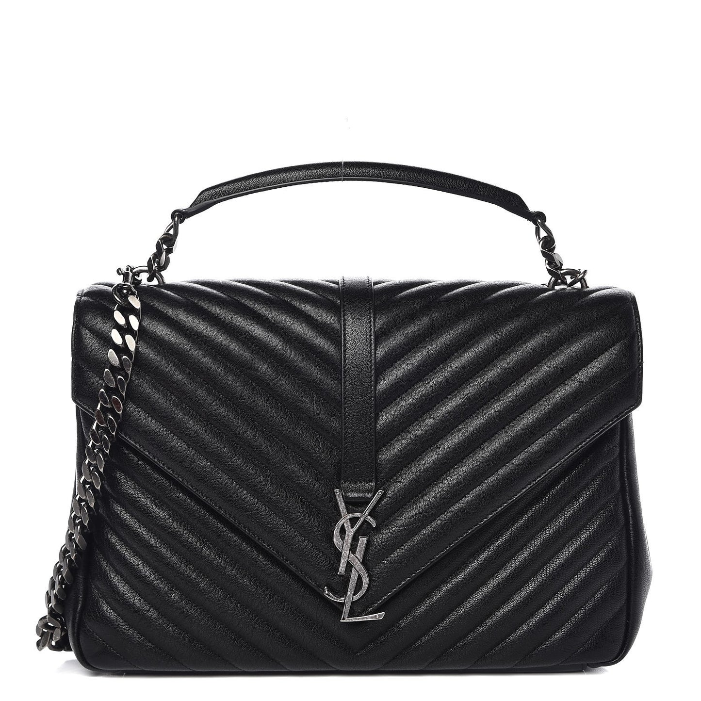 Sheepskin Matelasse Chevron Monogram Large College Satchel Black