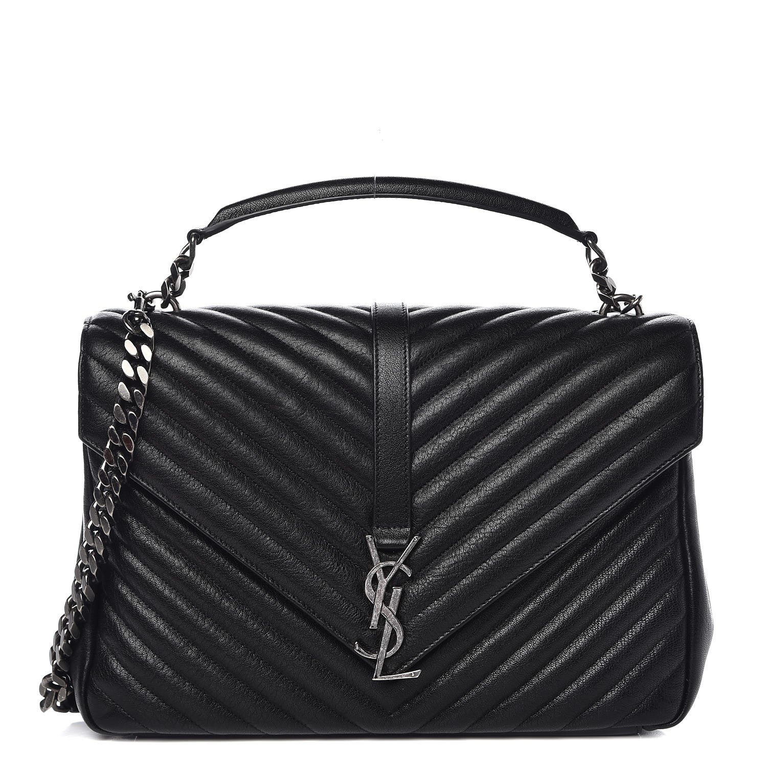 Saint Laurent Sheepskin Matelasse Chevron Monogram Large College Satchel Black 1 of 13