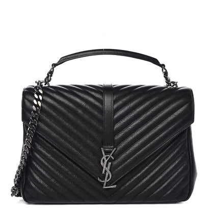 Saint Laurent Sheepskin Matelasse Chevron Monogram Large College Satchel Black 1 of 13