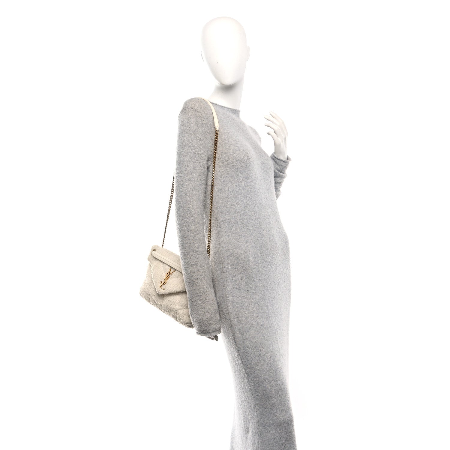 Saint Laurent Boucle Tweed Quilted Small Loulou Puffer Monogram Chain Satchel Crema Soft 2 of 10