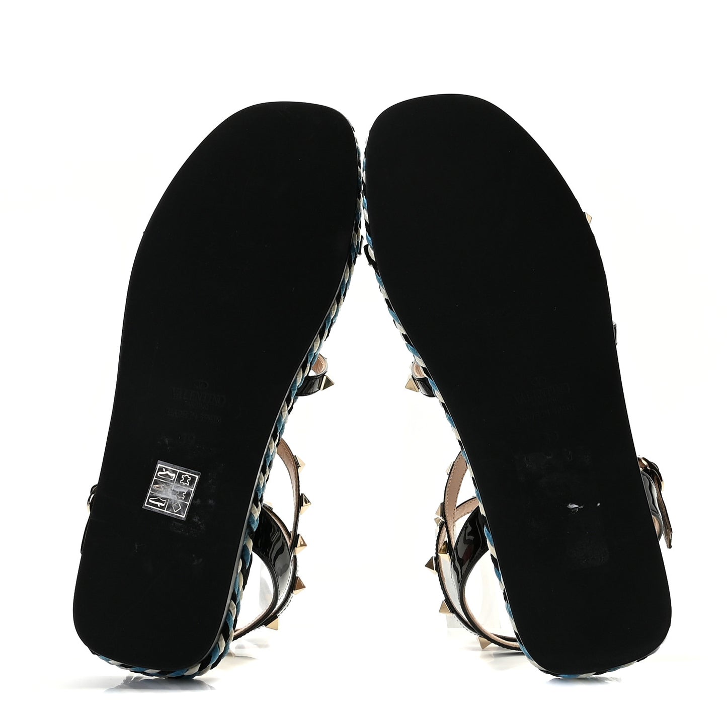Patent Rockstud Torchon Espadrille Caged 30mm Flat Sandals 39 Black