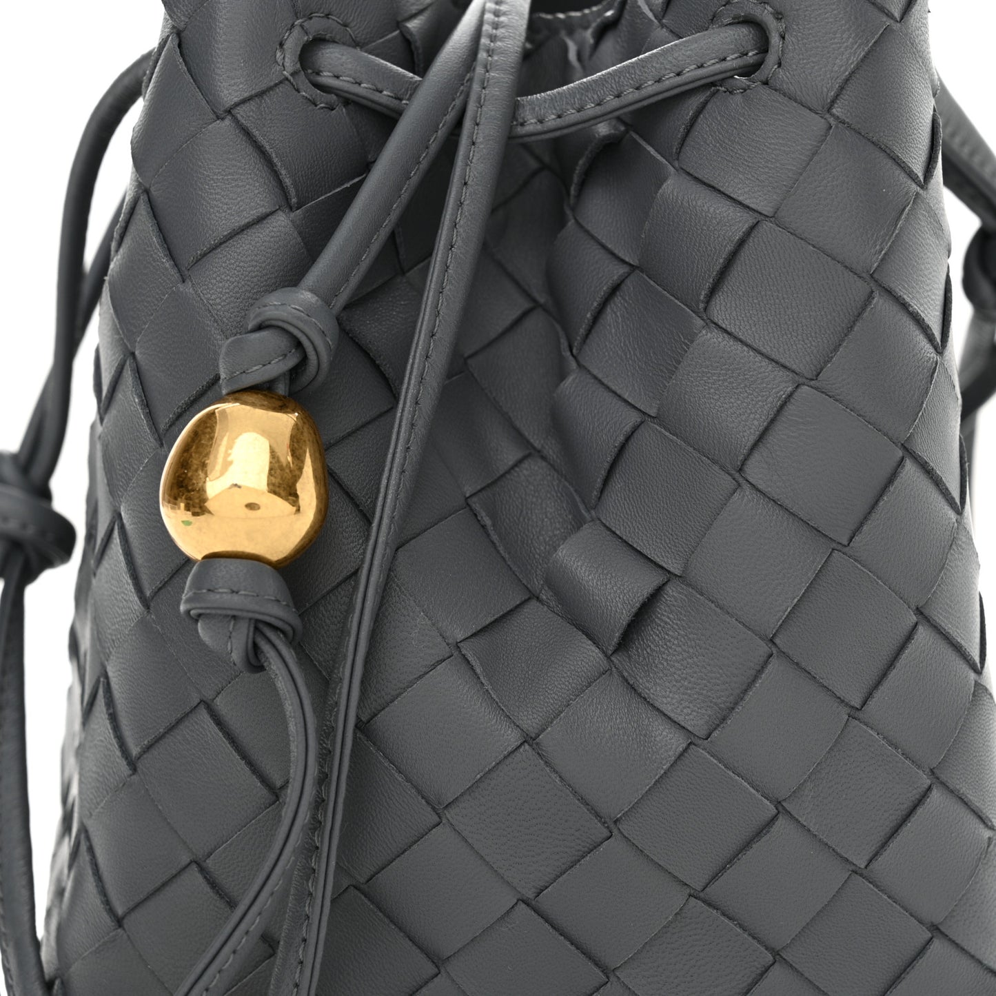 Nappa Intrecciato Small Drawstring Bucket Bag Thunder