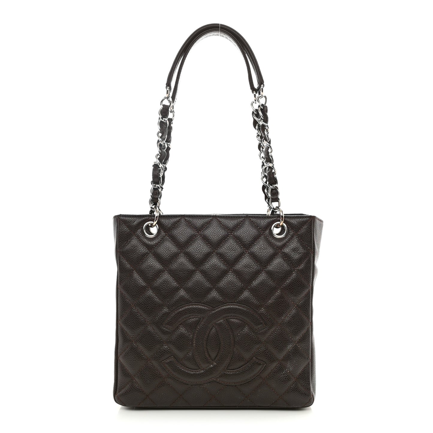 Caviar Quilted Petit Shopping Tote PST Dark Brown