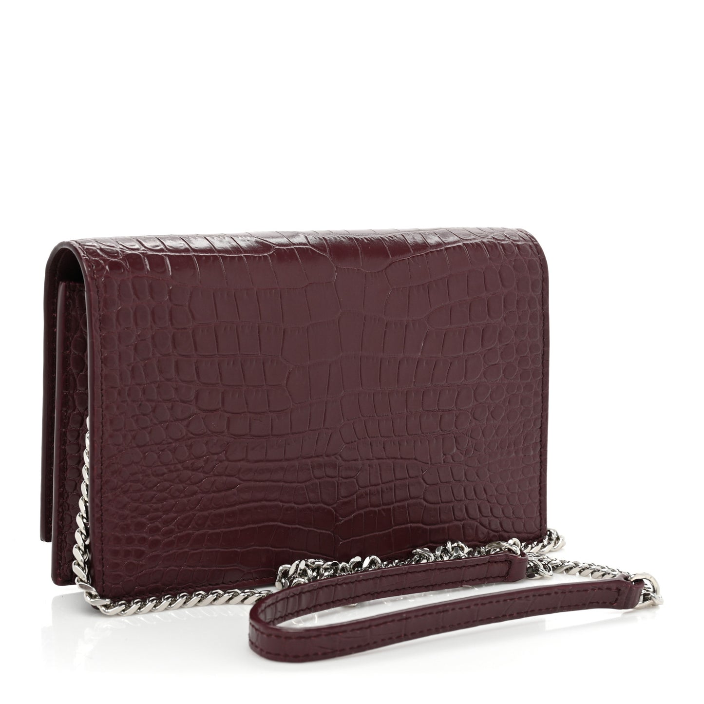 Calfskin Crocodile Embossed Kate Monogram Tassel Chain Wallet Rouge Legion