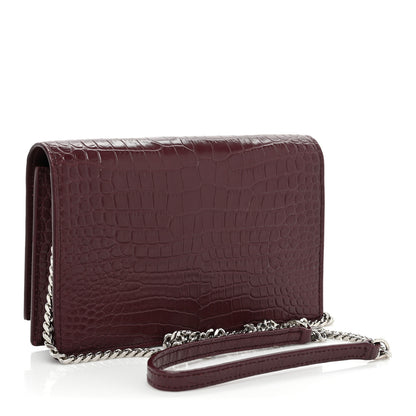 Saint Laurent Calfskin Crocodile Embossed Kate Monogram Tassel Chain Wallet Rouge Legion 3 of 12