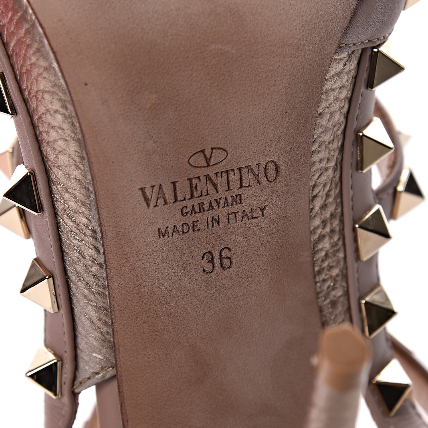 Valentino Garavani Metallic Pebbled Calfskin Rockstud Ankle Strap Pumps 36 Sasso Poudre 6 of 11