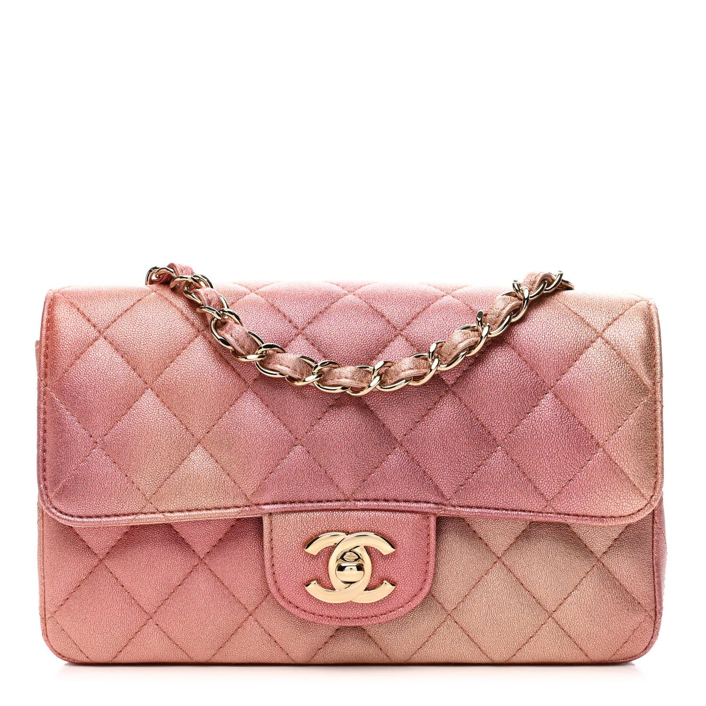 Metallic Lambskin Quilted Ombre Mini Rectangular Flap Pink