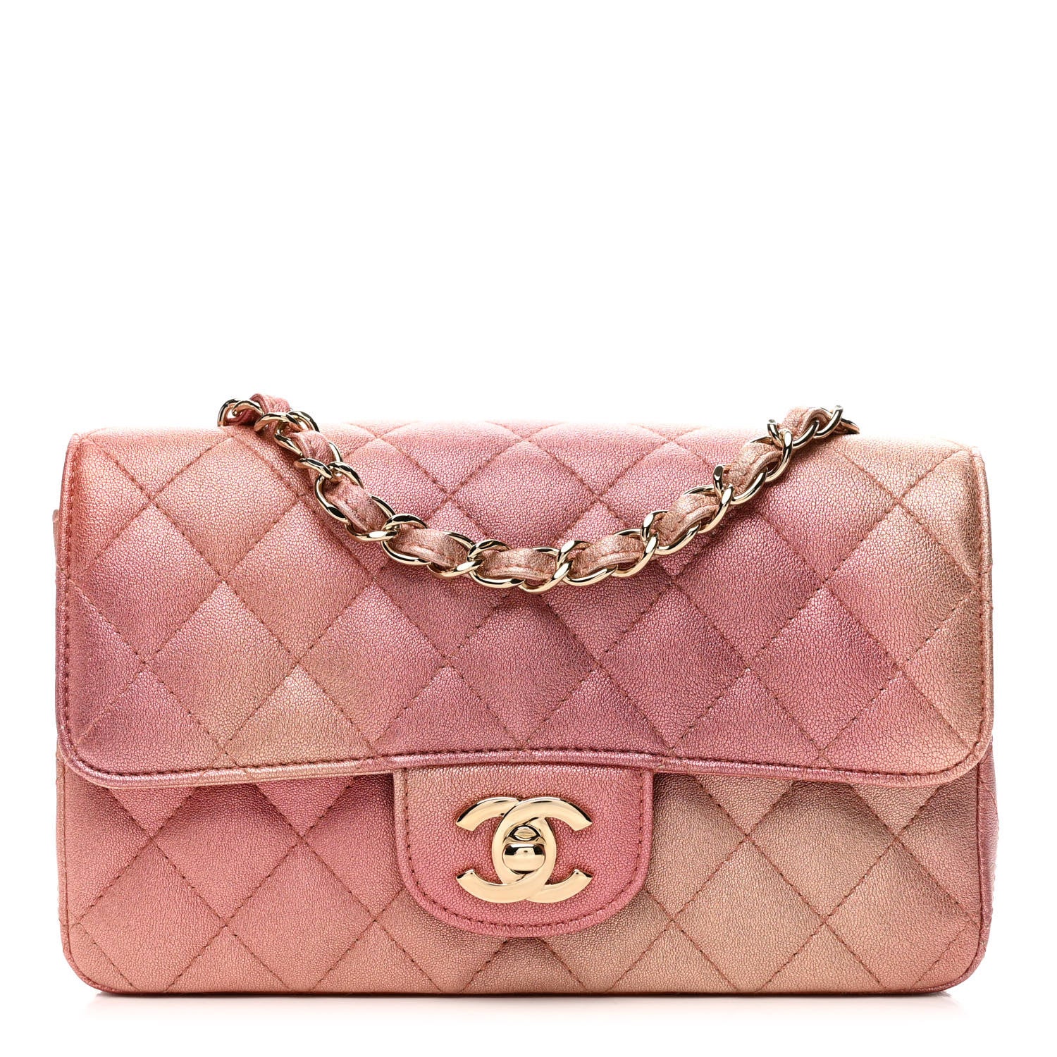 Chanel Metallic Lambskin Quilted Ombre Mini Rectangular Flap Pink 1 of 10