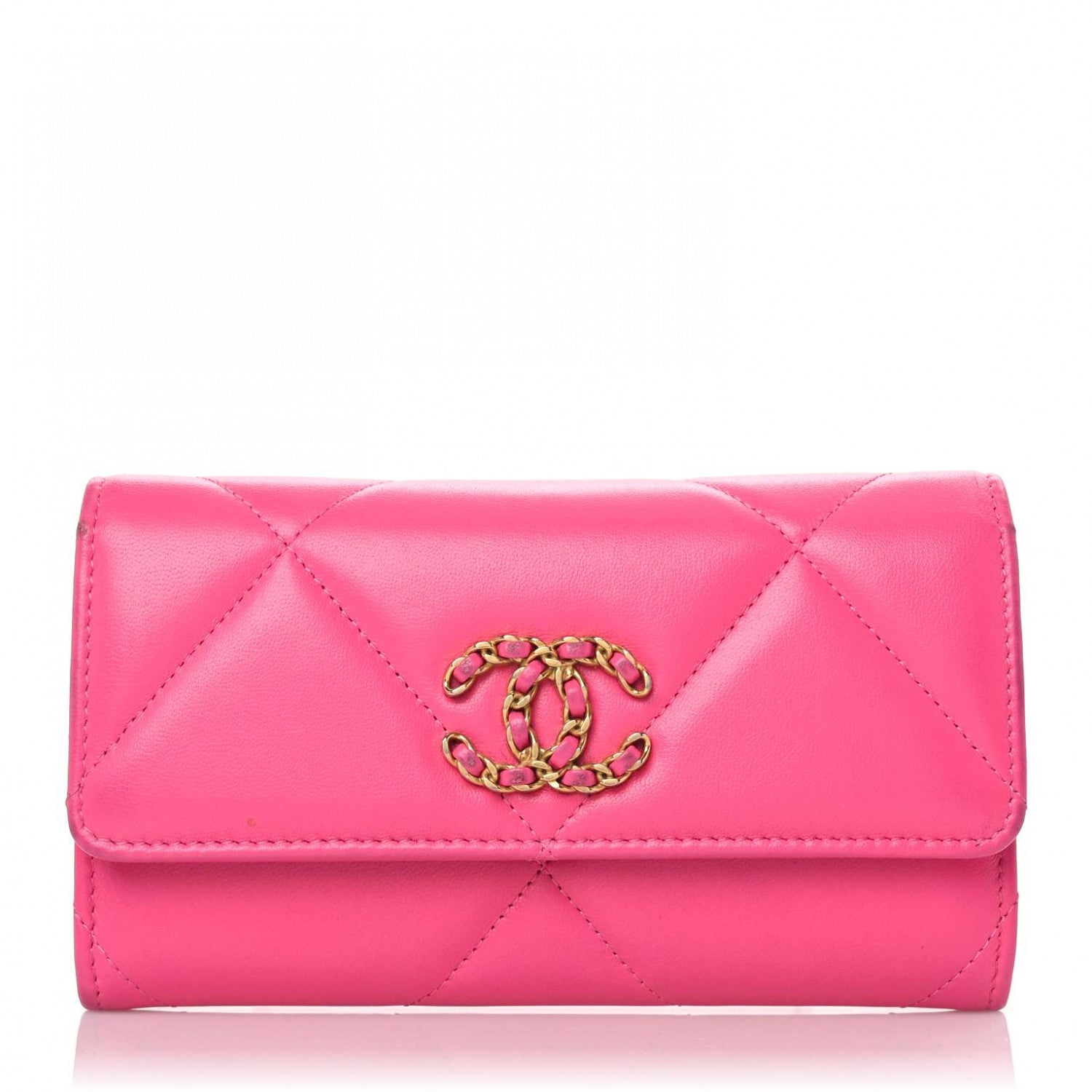 Chanel Shiny Goatskin Quilted Chanel 19 Flap Wallet Dark Pink 1 of 9