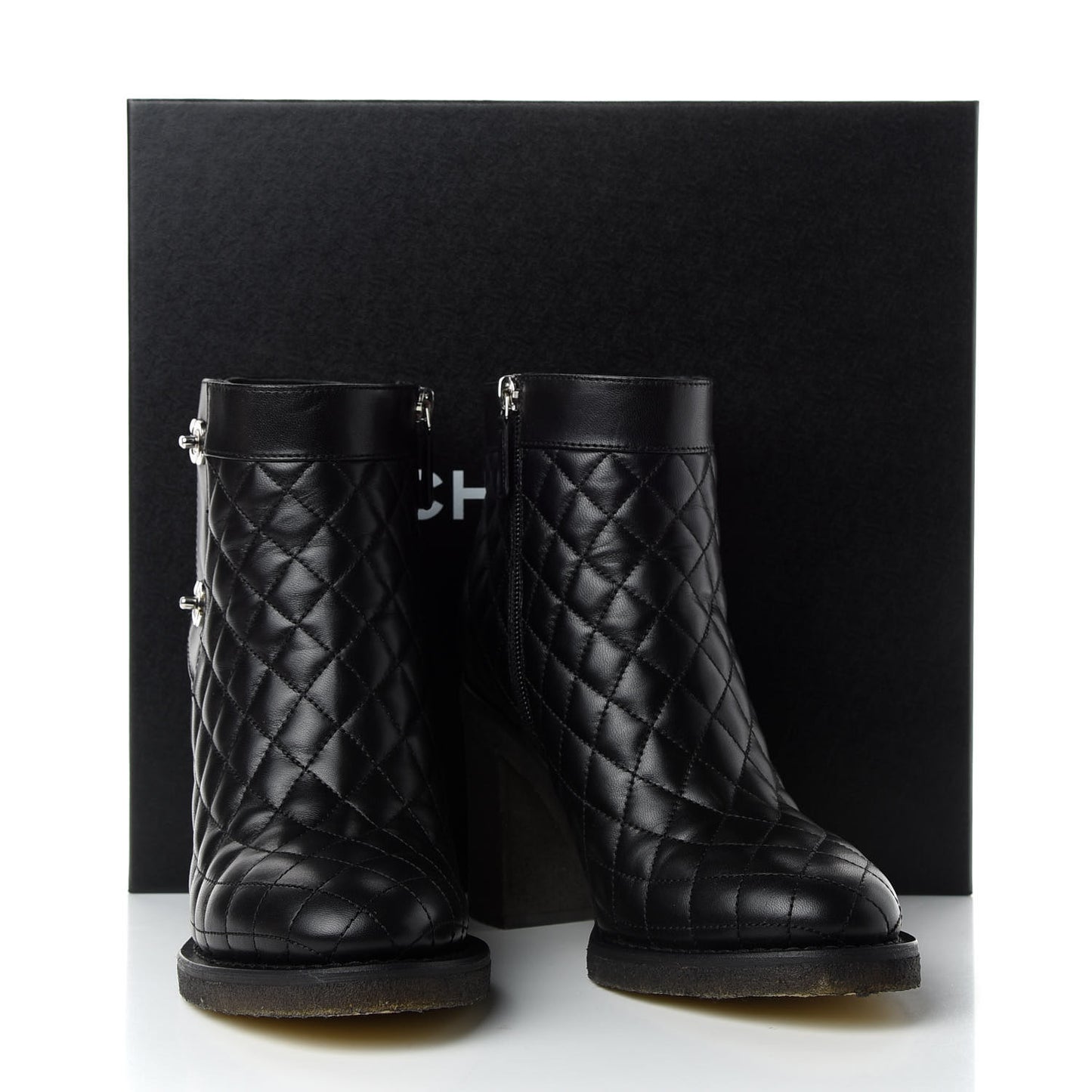 Lambskin Quilted Turnlock Boots 38.5 Black