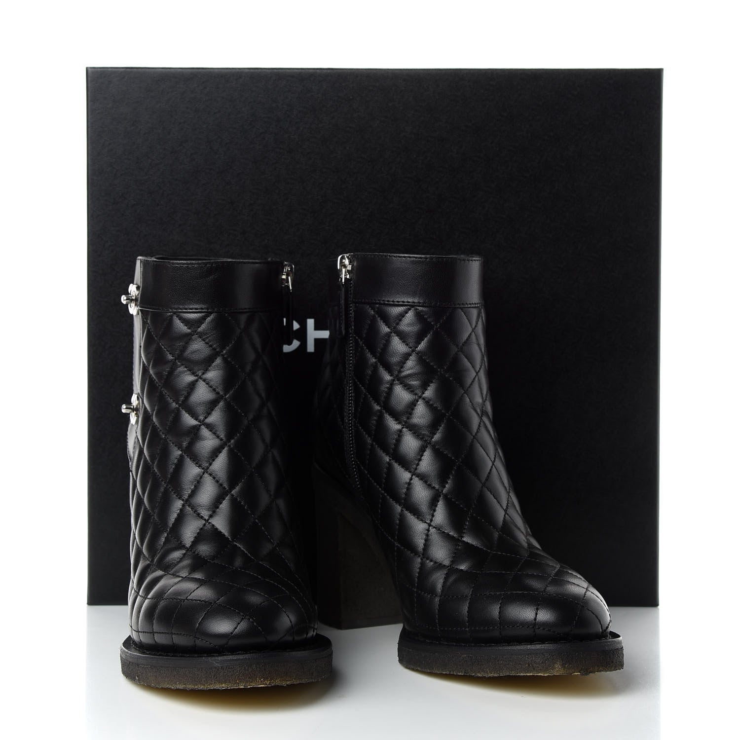 Chanel Lambskin Quilted Turnlock Boots 38.5 Black 9 of 9