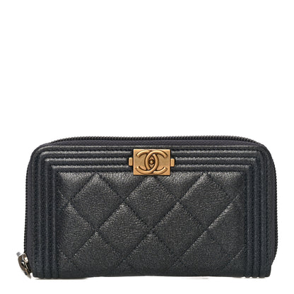 Chanel Metallic Calfskin Quilted Small Boy Zip Around Wallet Charcoal 1 of 11