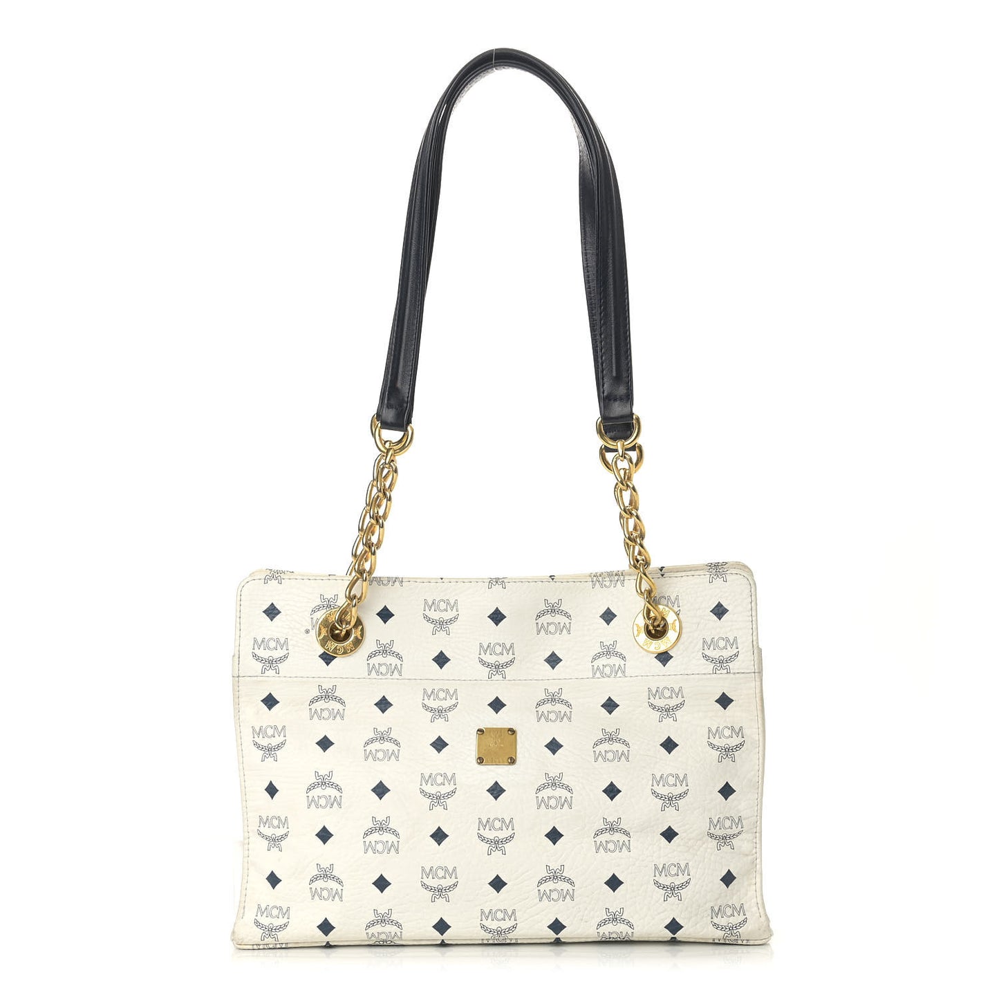Lambskin Coated Canvas Monogram Chain Tote White