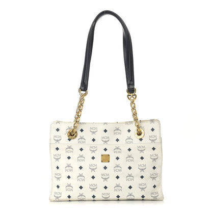 MCM Lambskin Coated Canvas Monogram Chain Tote White 1 of 15