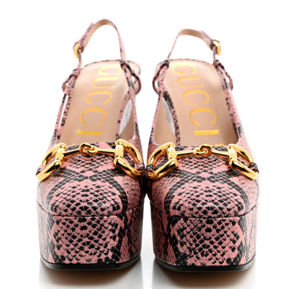 Gucci Calfskin Python Print Horsebit Platform 35/120mm Slingback Pumps 39 Wild Rose 2 of 8