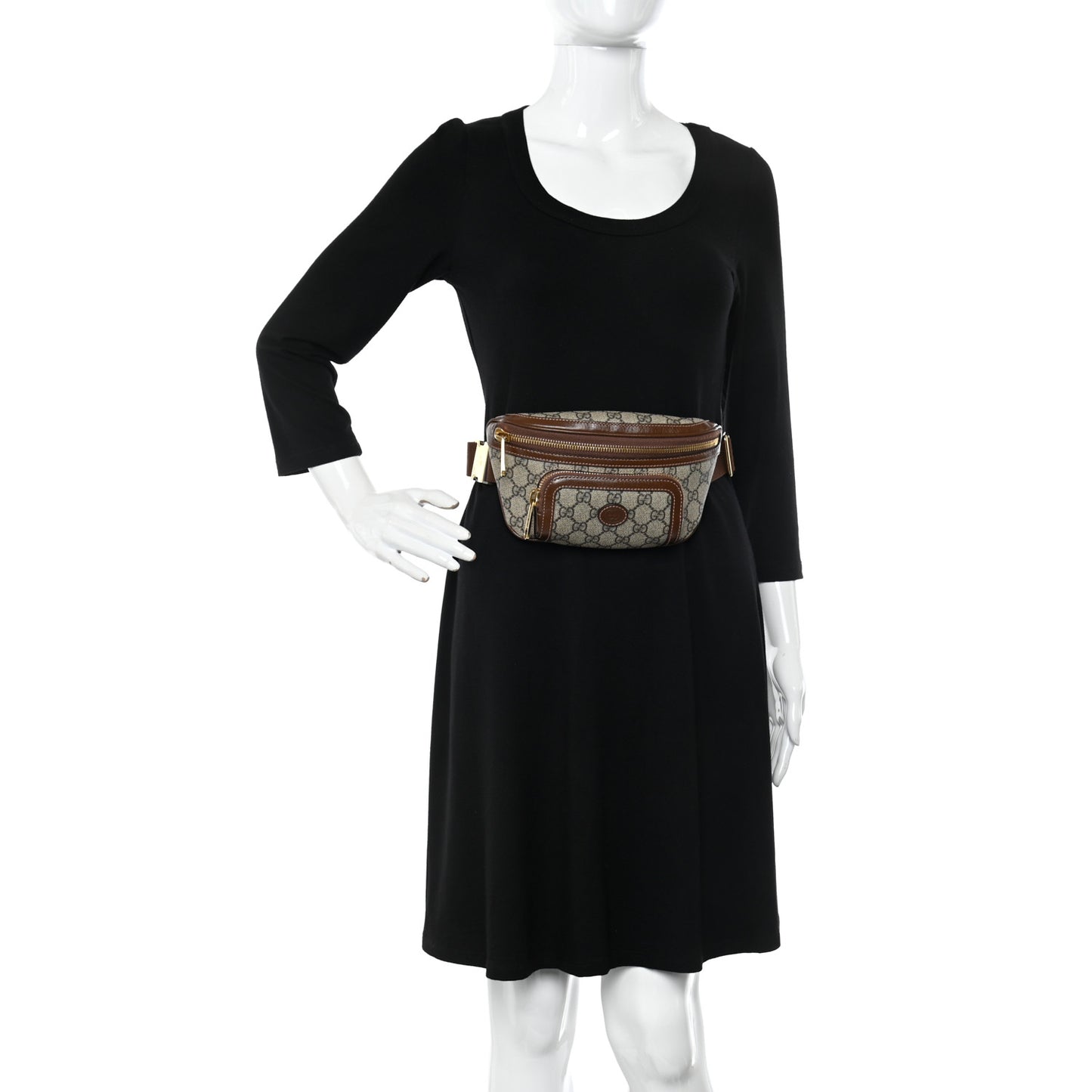 GG Supreme Monogram Textured Calfskin Retro Interlocking G Belt Bag Beige Ebony Brown Sugar