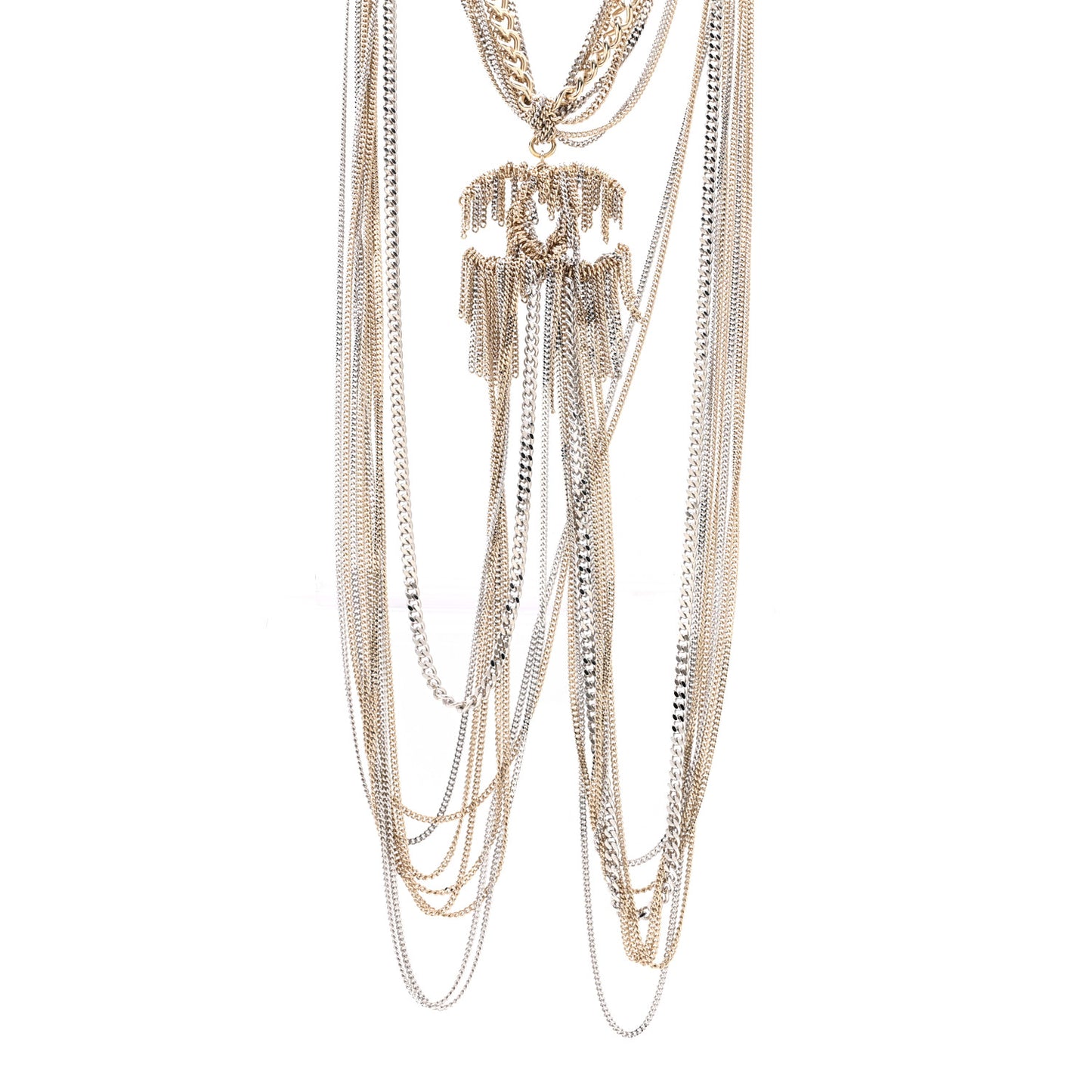 Chain Fringe Multi Strand CC Necklace Gold