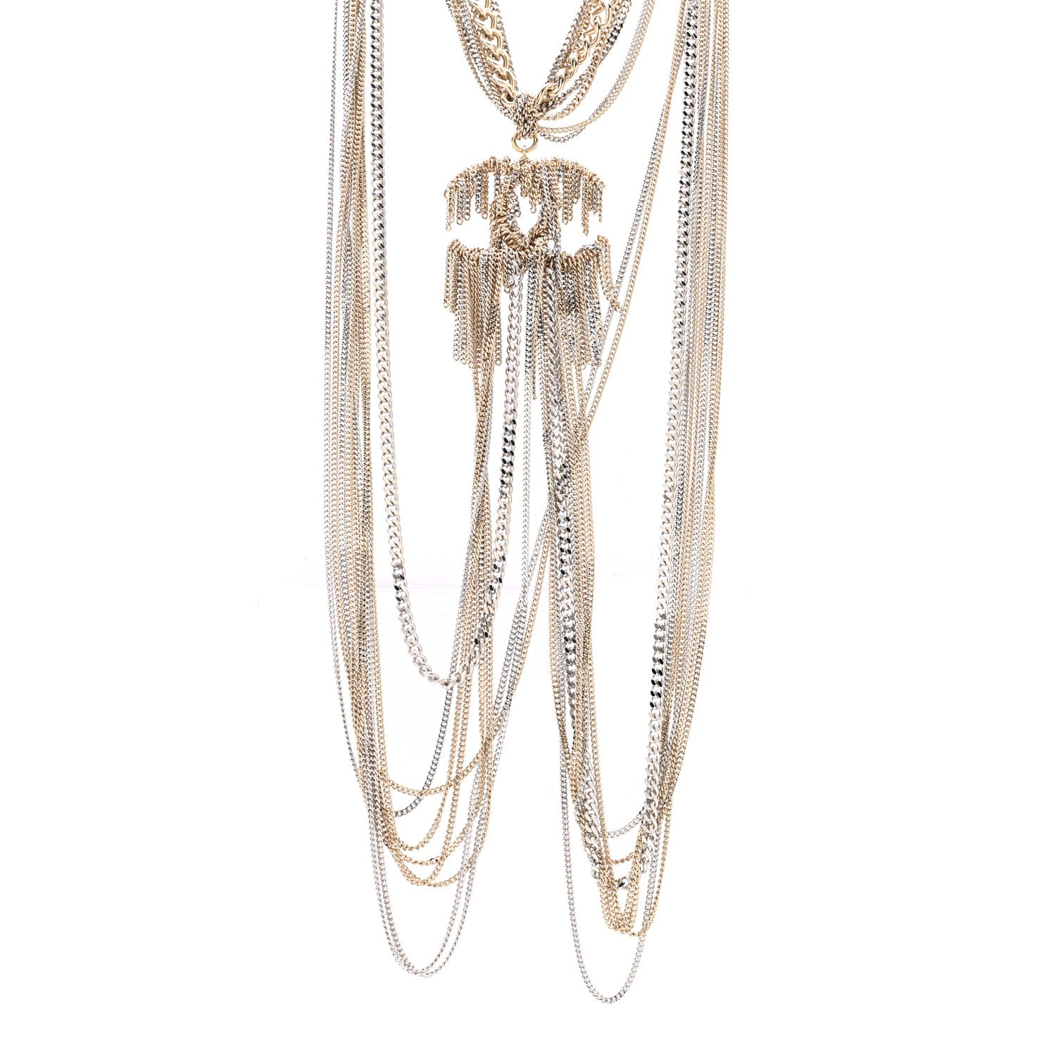 Chanel Chain Fringe Multi Strand CC Necklace Gold 1 of 6