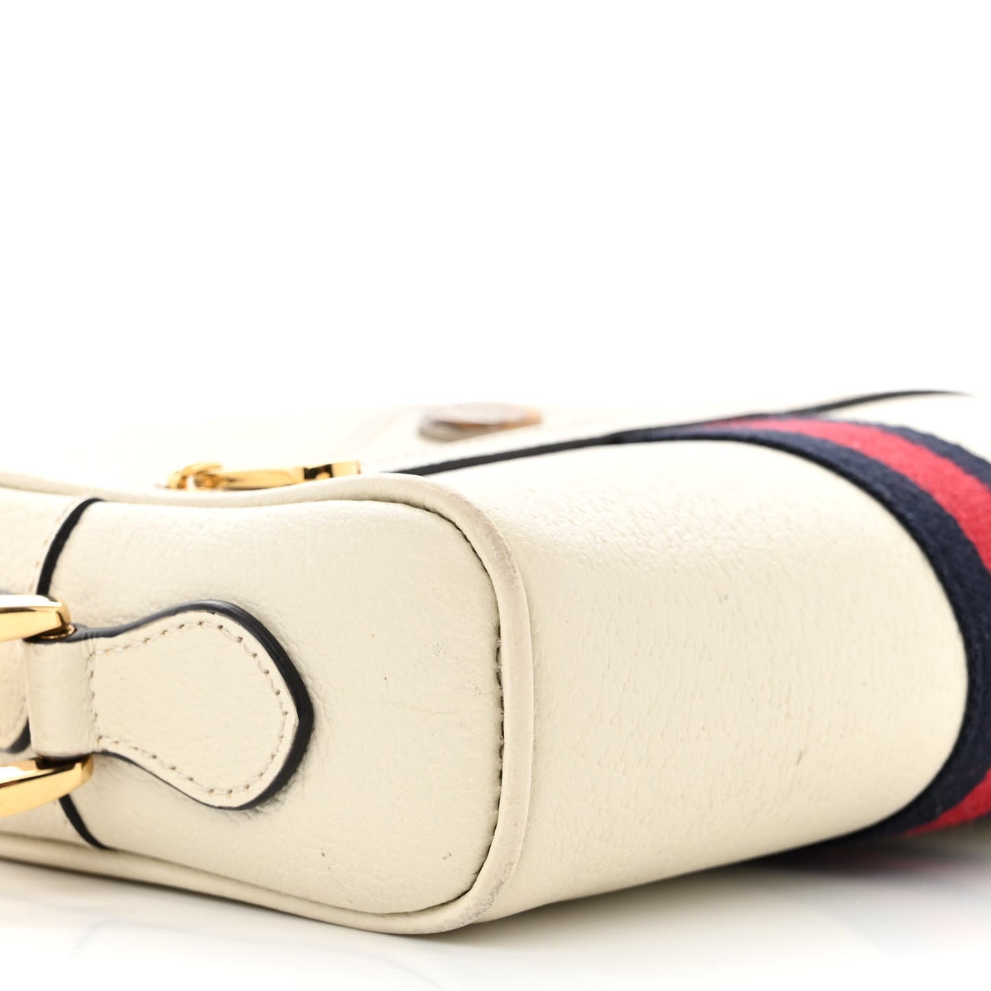 Textured Dollar Calfskin Web Mini Ophidia Shoulder Bag Mystic White