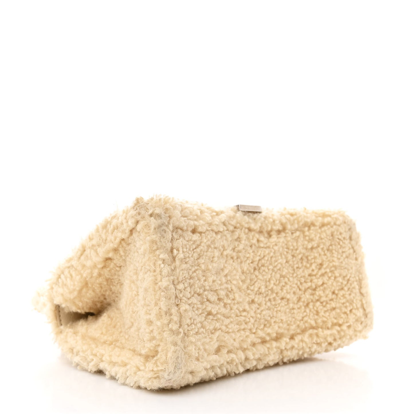 Curly Faux Shearling Small Hourglass Top Handle Bag Beige