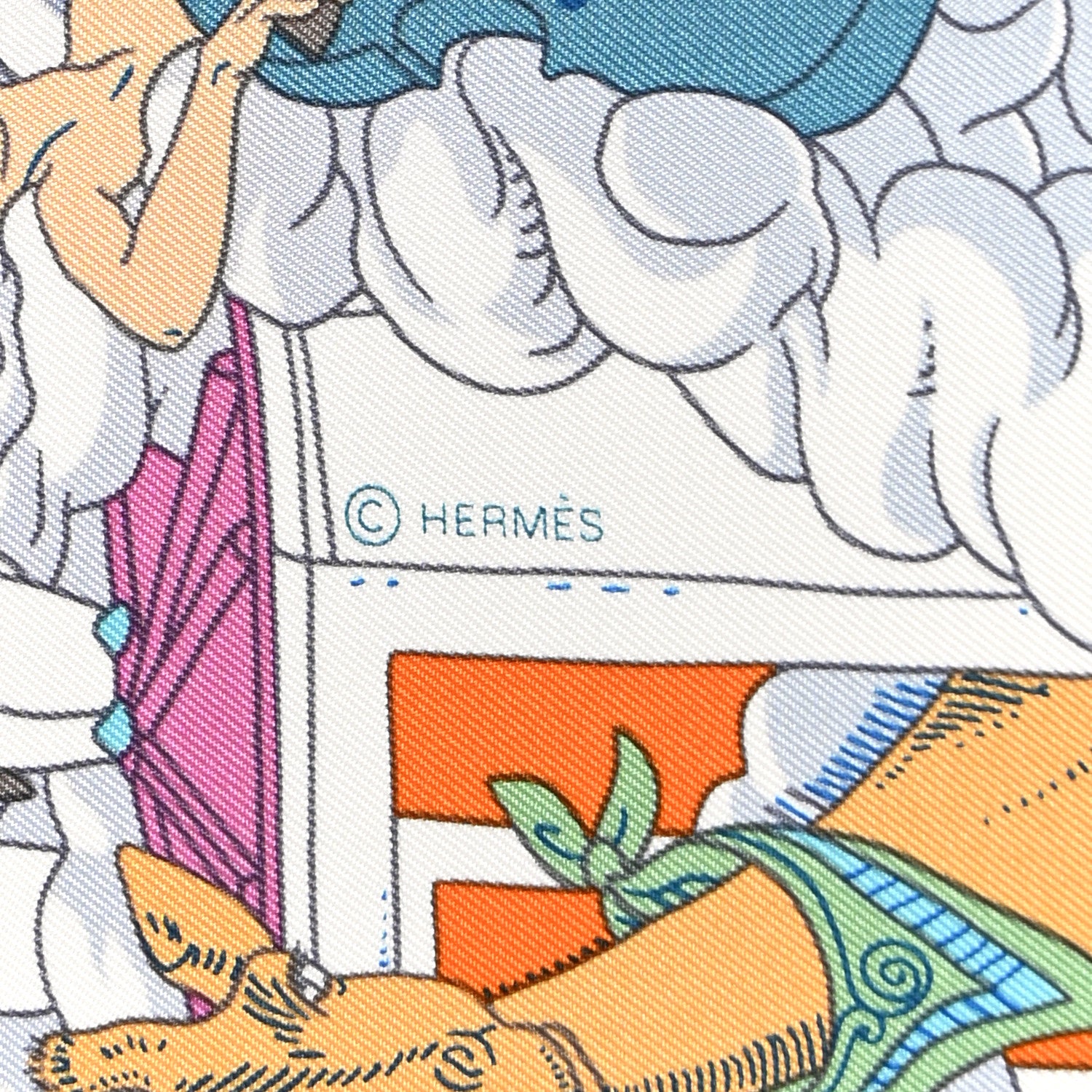 Hermes Silk Sur Mon Nuage Scarf 90 Orange Gris Clair Multicolore 3 of 10